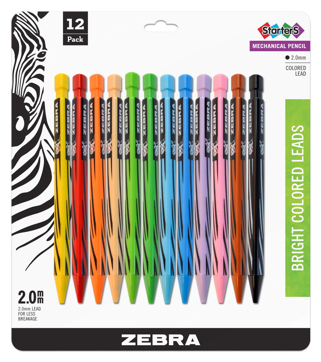 Zebra Cadoozles Starters Colored Mechanical Pencil, 2.0mm Point Size, Assorted Colors, 12-Count