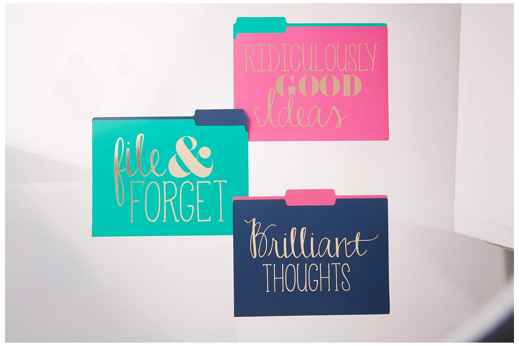 Roobee Gold Brilliant Thoughts, Ridiculously Good Ideas, File & Forget Decorative File Folders (Set of 9) 1