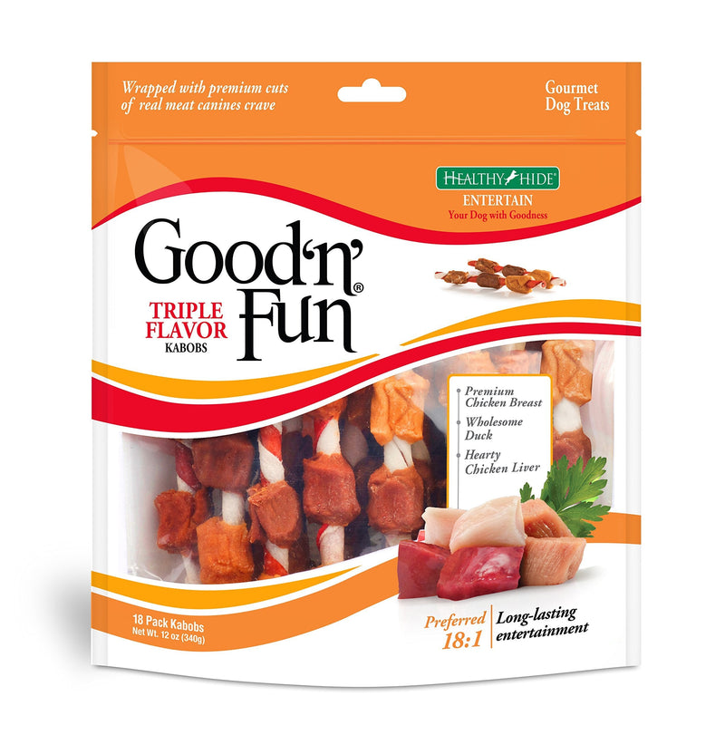 Good'N'Fun Triple Flavored Rawhide Kabobs for Dogs 18 Count (Pack of 1)