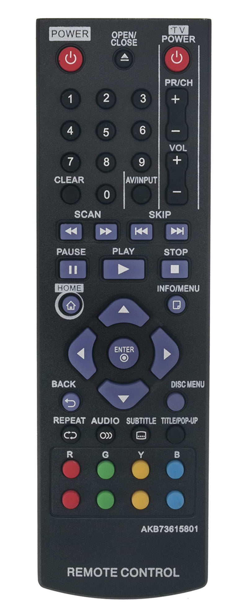 Vinabty New AKB73615801 Replaced Blu-ray Disc Remote Fit for Lg Blu-ray Disc Bp125 Bp200 Bp220 Bp220n Bp320 Bp320n Bp325w