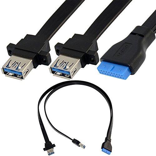 Toptekits 2 Port USB 3.0 A Female Screw Panel Mount to Motherboard 20 Pin Flat Cable Cord by Toptekits, 1.6ft/0.5m 50cm/1.6ft