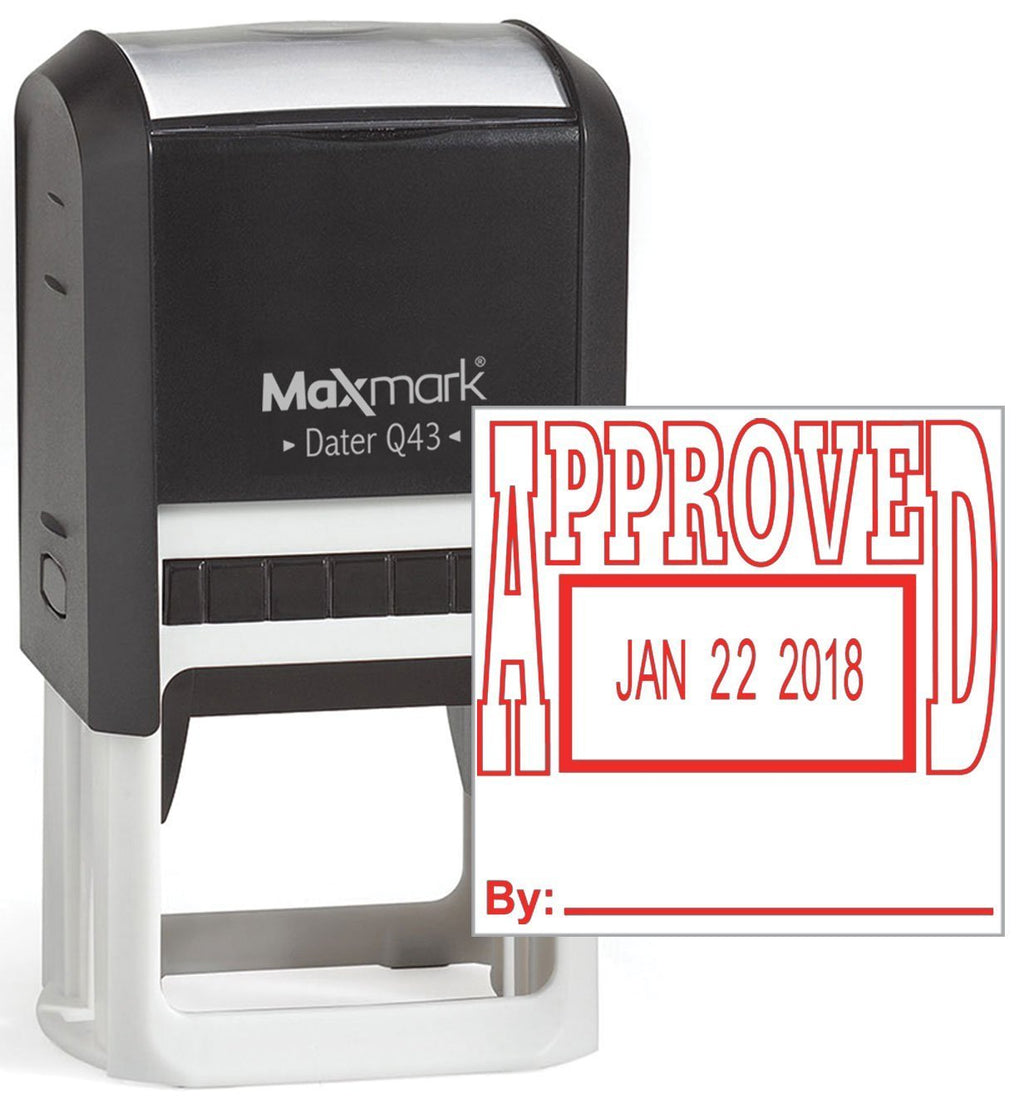 MaxMark Q43 (Large Size) Date Stamp with"Approved" Self Inking Stamp - Red Ink APPROVED