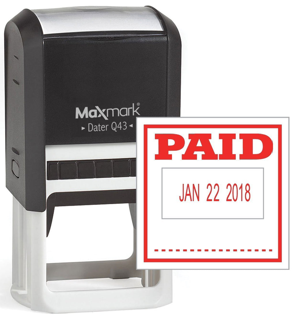 MaxMark Q43 (Large Size) Date Stamp with"Paid" Self Inking Stamp - Red Ink PAID