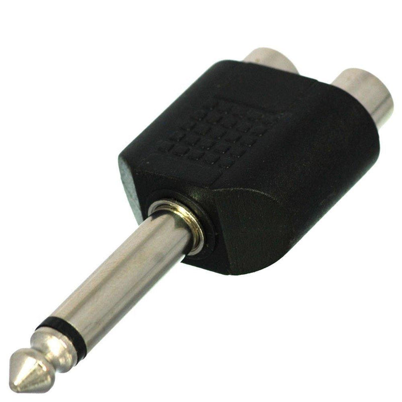 CESS 6.35mm 1/4 Inch Mono Male to Dual RCA Female Splitter Adapter - 6.35mm Mono Male to RCA Female (2 Pack)
