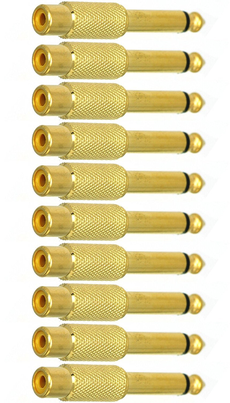 CESS 6.35mm 1/4inch Male Mono Plug to RCA Female Audio Adapter Connector - 6.35mm Mono Male to RCA Female (LW) (10 Pack)
