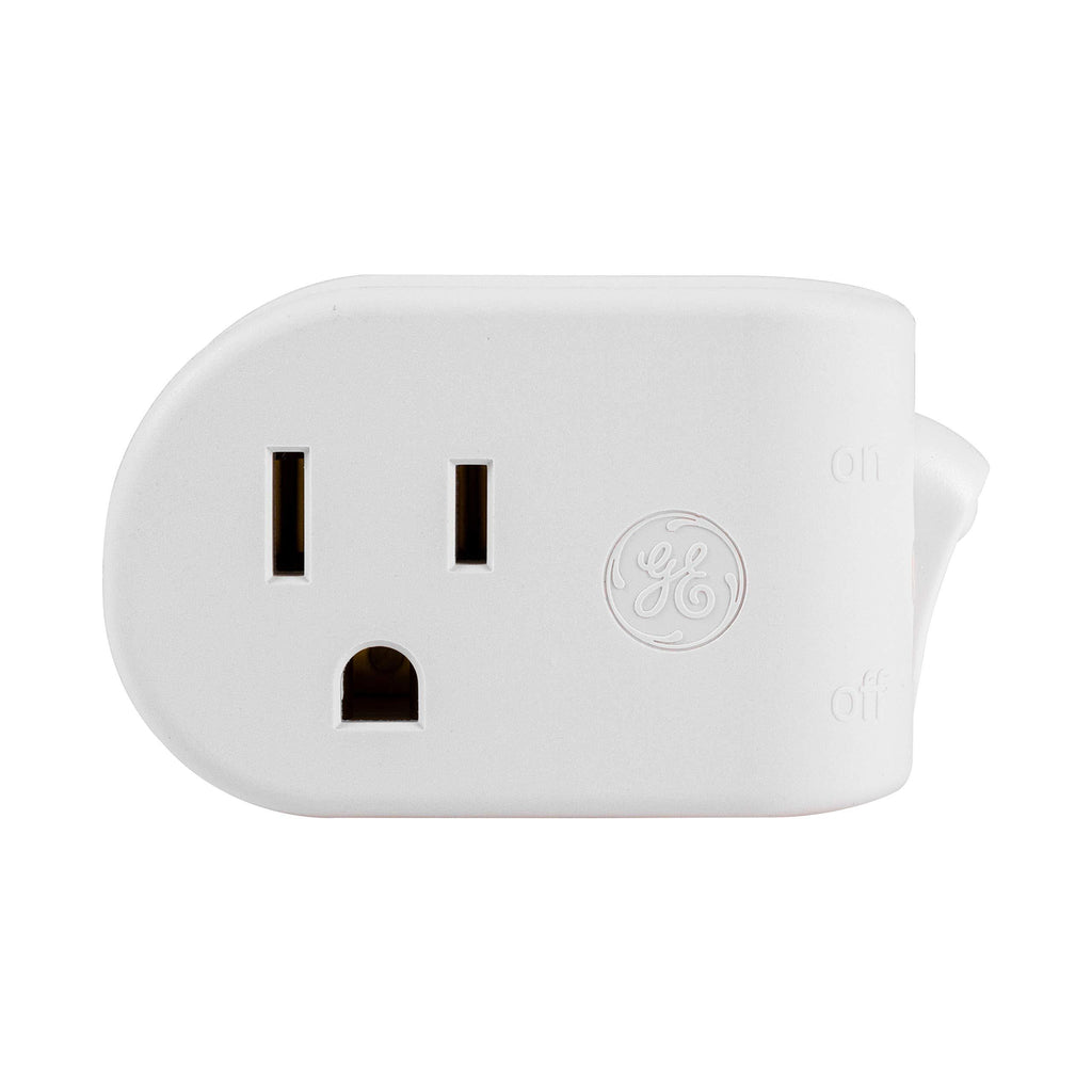 GE Grounded Outlet Power Switch, On Off Outlet Switch, 3 Prong, Plug in Switch, Outlet Adapter, Easy to Install, For Indoor Lights and Small Appliances, Energy Saving, UL Listed, White, 25511 1 Pack