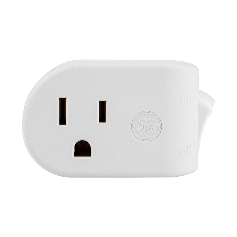 GE Grounded Outlet Power Switch, On Off Outlet Switch, 3 Prong, Plug in Switch, Outlet Adapter, Easy to Install, For Indoor Lights and Small Appliances, Energy Saving, UL Listed, White, 25511 1 Pack