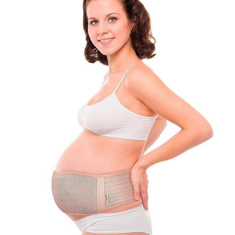 AZMED Maternity Belt, Breathable Pregnancy Back Support, Premium Belly Band, More Than 1.3M Happy Mothers, Lightweight Abdominal Binder, One-Size (Beige)