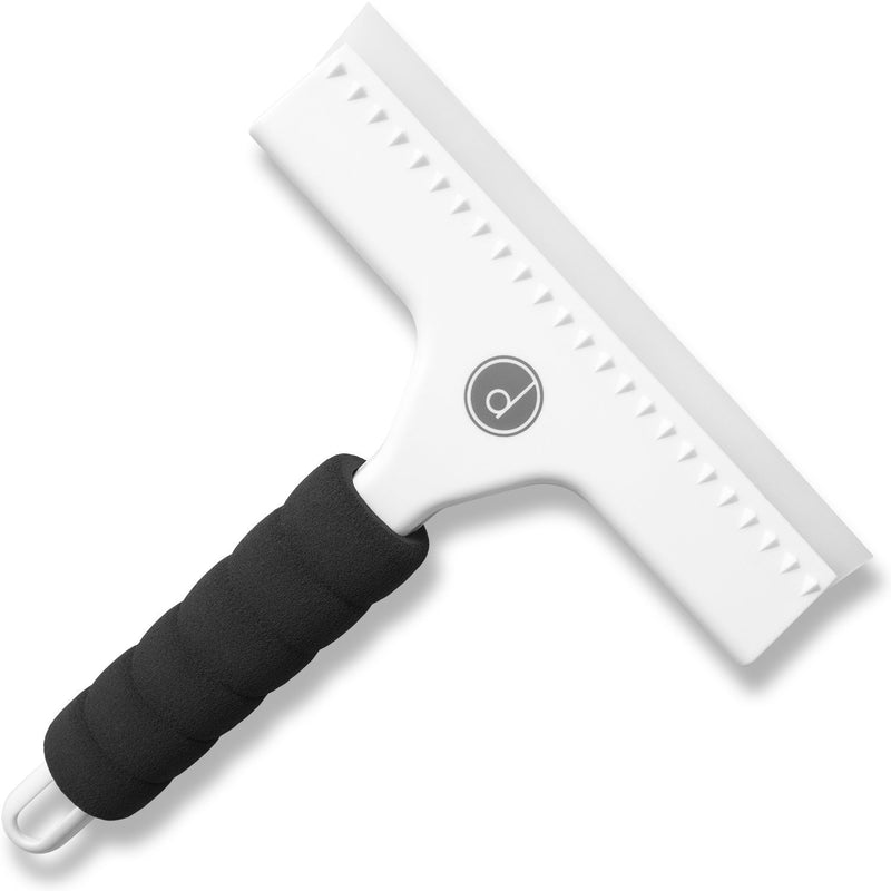 Squeegee for Shower Door, Car Windshield, and Glass Window - 2 Extra Silicone Replacement Blades - Foam Handle - White
