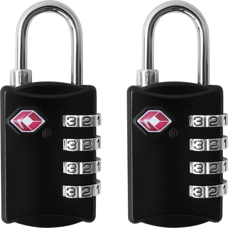 TSA Luggage Locks (2 Pack) - 4 Digit Combination Steel Padlocks - Approved Travel Lock for Suitcases & Baggage - TSA Lock - Black 2 Black & Black