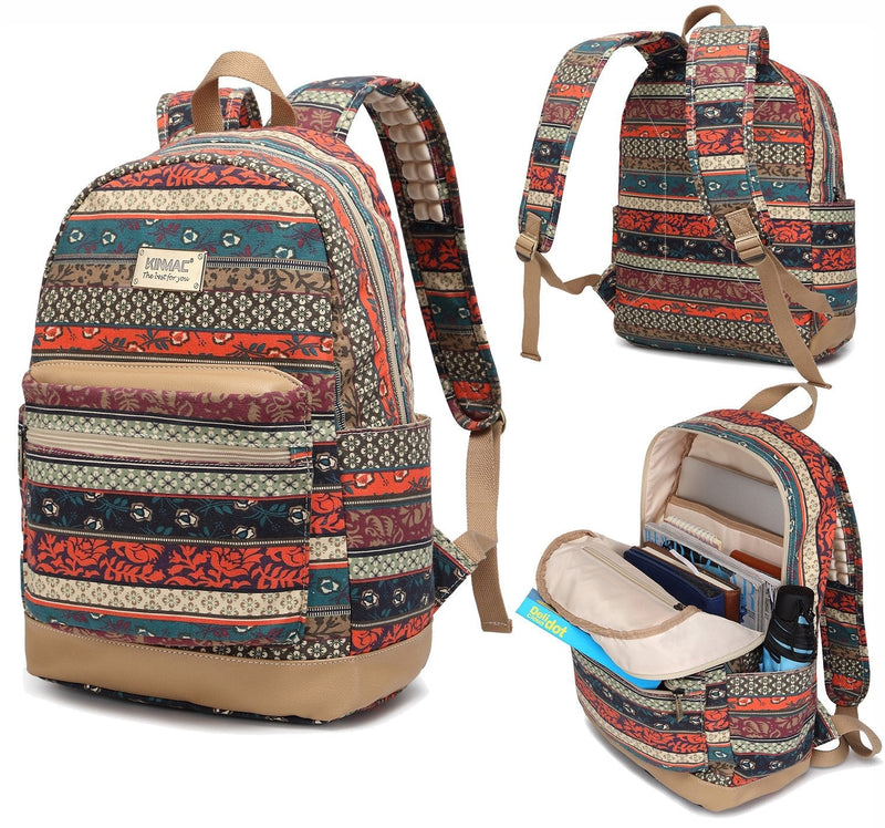 Kinmac New Bohemian Water Resistant Laptop Backpack with Massage Cushion Straps and USB Charging Port for Laptop Up to 15.6 Inch Men Women Student Travel Outdoor Backpack