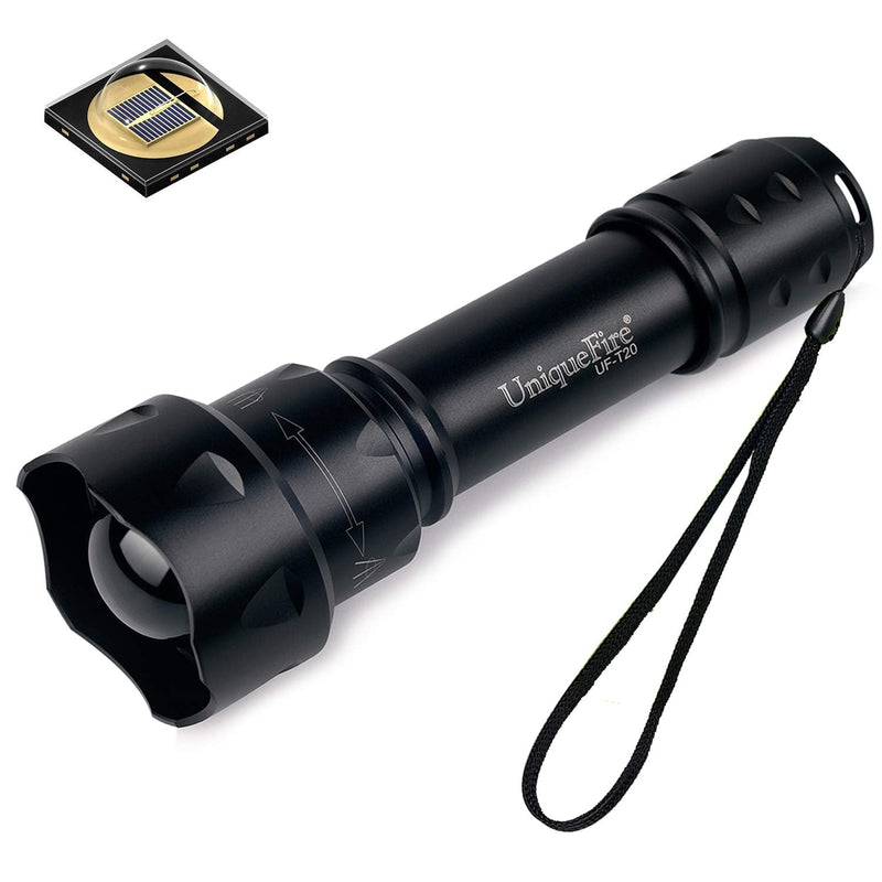 UniqueFire T20 850nm Flashlight, 5W IR Illuminator, Infrared Light, Night Vision Adjustable Focus LED Flashlight, 3 Modes IR Torch with Memory Function for Night Vision Devices