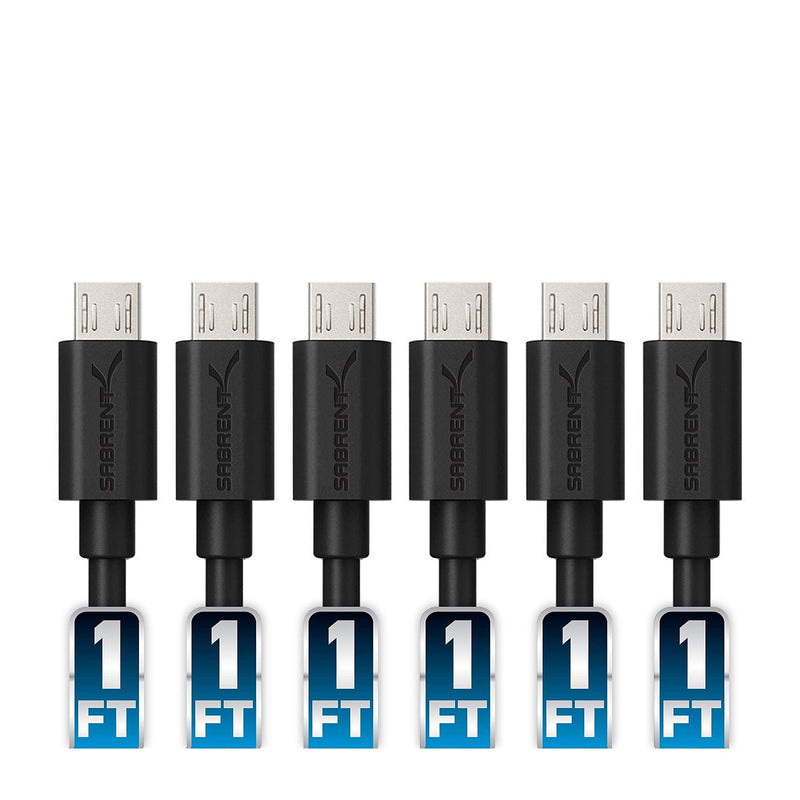 Sabrent [6-Pack] 22AWG Premium 1ft Micro USB Cables High Speed USB 2.0 A Male to Micro B Sync and Charge Cables [Black] (CB-UM61) 6x 1ft