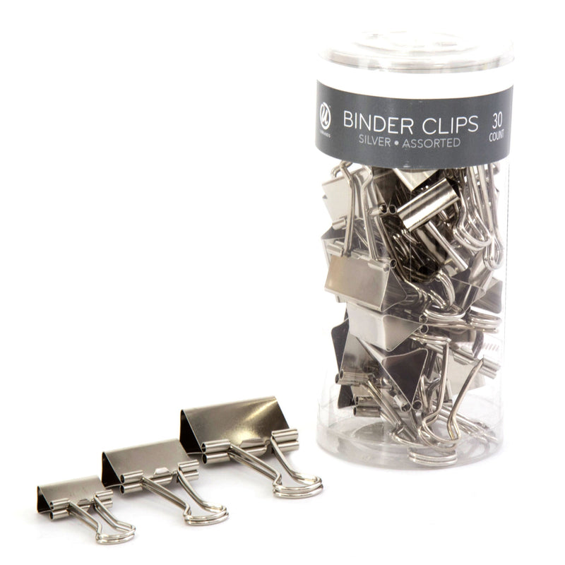 U Brands Binder Clips, Assorted Sizes, Silver Steel, 30-Count (227U06-12)