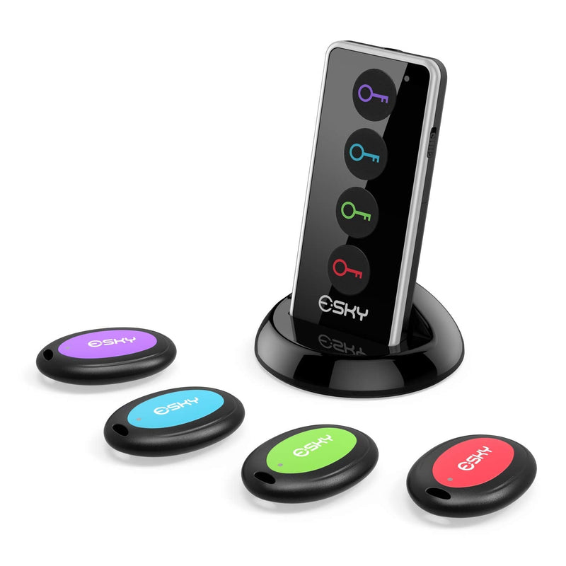 Key Finder, Esky 80dB RF Item Locator with 131ft Working Range, Wireless Key Tracker with 1 Transmitter and 4 Receivers for Finding Wallet, Remote, Pet and Passport, Receiver' Batteries Included