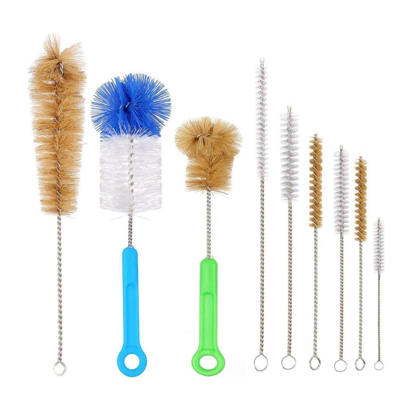 Houseables Bottle Brush, Cleaning Kit, Brushes, Water, Hose Tips Cleaner, 9 Pieces, Nylon, Natural & Synthetic Bristles, Small, Long, Scrubber for Tubes, Straws, Canning Jars