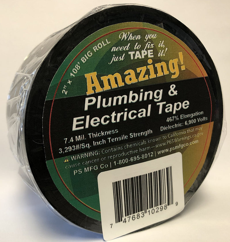 Amazing Tape ATP24 Plumbing Black Plastic Electrical Tape 2" x 108'