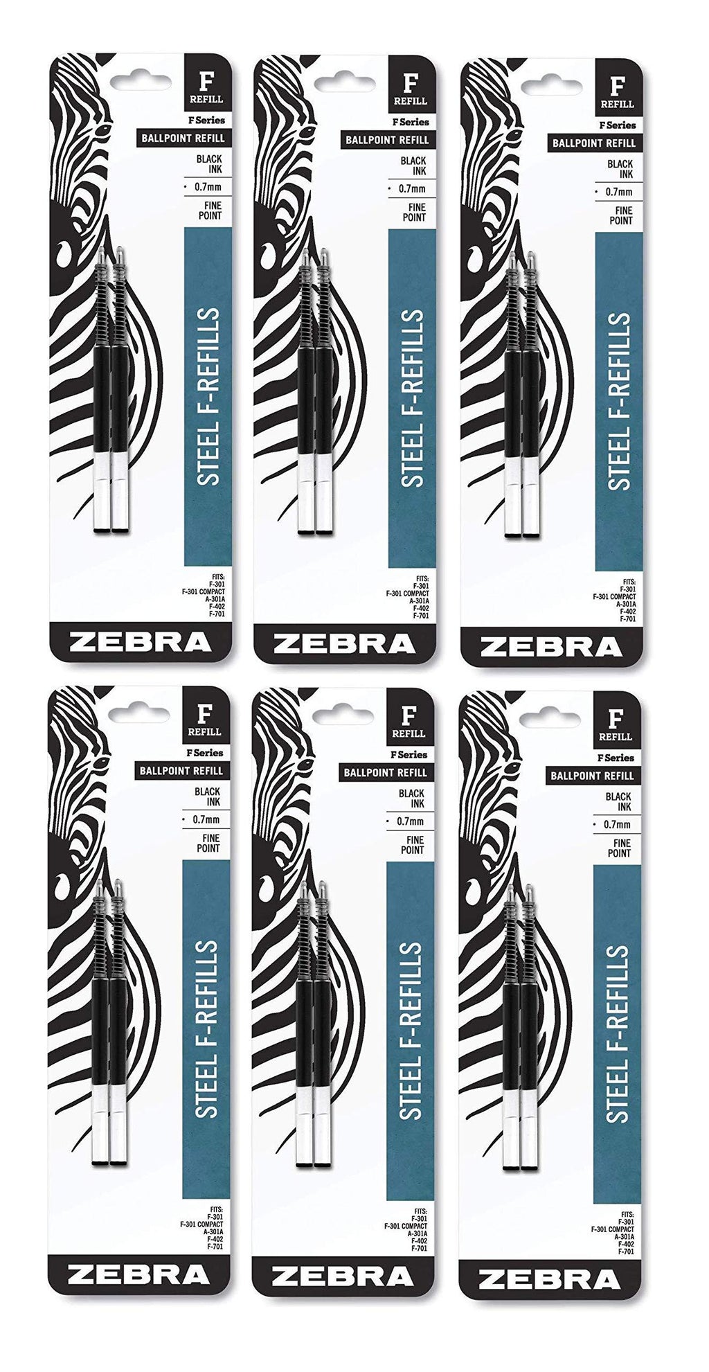 Refill for F301, F301 Ultra, F402, 301A, Spiral Ballpoint, Fine, Black, 2/Pack-6 Pack