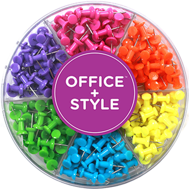 Decorative Multi-Colored Push Pins for Home & Office, Six Colors for Different Projects in Reusable Organizing Container, 240 Pieces, by Office Style, Standard (A1-240PCSCLRPP)