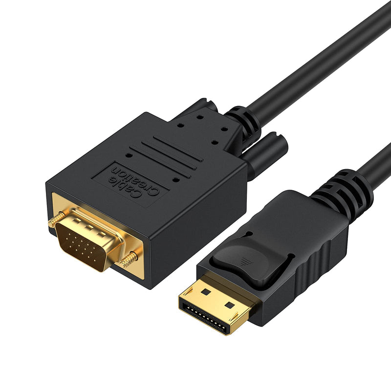 Displayport to VGA Cable 6FT, CableCreation DP to VGA Cable Gold Plated, Standard DP Male to VGA Male Cable, Black Color 6ft [1-Pack] Black (ABS)