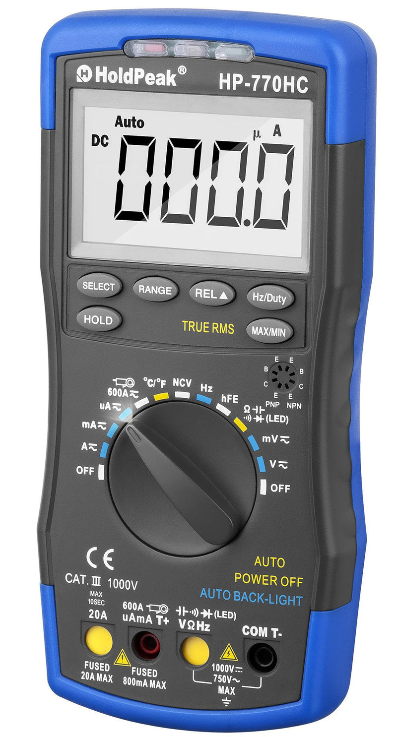 HOLDPEAK Digital Multimeter HP-770HC 6000 Counts Auto Ranging with NCV AC/DC Voltage Current Resistance Capacitor Frequency Temperature 2-HP-770HC Multimeter