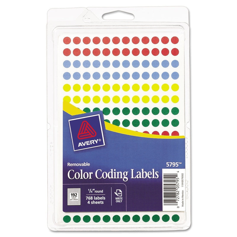 Avery 05795 Color Coding Labels, 1/4-Inch, Dia, Removable, 768/PK, Assorted