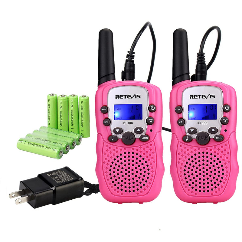 Retevis RT-388 Kids Walkie Talkies, with Rechargeable AAA Batteries,22CH Flashlight FRS,Gifts for Boys Girls 5-13,Spy Toy Outdoor Camping,(Pink,2 Pack)