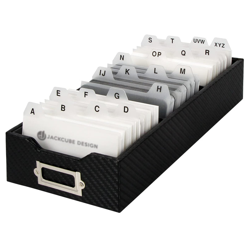 JackCubeDesign Carbon Fiber Business Card Organizer Coupon Holder Name Card Organizer Name Card Holder with Removable Divider for Desk(4.29 x 1.76 x 9.75 inches)- :MK171
