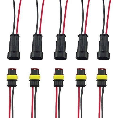 ESUPPORT 2 Pin Way Car Auto Waterproof Electrical Connector Plug Socket Kit with Wire AWG Gauge Marine Pack of 5