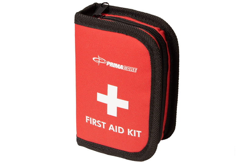 Primacare KB-7411 Personal First Aid Kit with Emergency Medical Supplies, Pocket Size Essential Travel Bag, Med Kits, Red, 6x4x1 inches