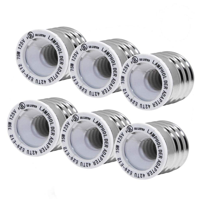 (6-Pack) SpiritLED E26 E27 to E12 Socket Adapter,UL Listed Medium Screw E26 to Candelabra Screw E12 Light Bulb Socket Adapter Converter Reducer (White Color-6pcs /Pack) White Color-6pcs /Pack