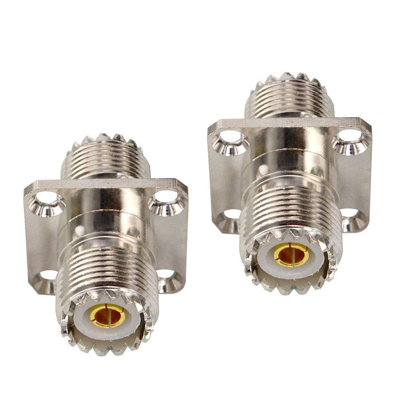 onelinkmore UHF Female to Female Coupler CB Radio Adapter Joiner Coax Connector SO239 PL259 UHF VHF Antenna 4 Hole Flange Panel Mount Adapter Pack of 2