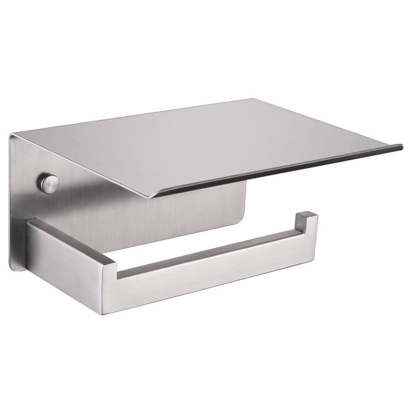 Toilet Paper Holder with Phone Shelf Brushed Nickel, APLusee Bathroom Accessories SUS 304 Stainless Steel Tissue Roll Dispenser Storage Wall Mounted