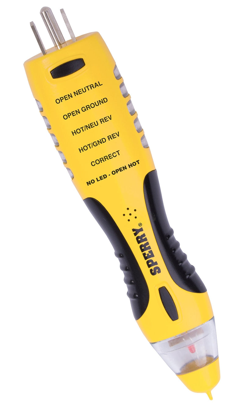 Sperry Instruments VD7504GFI DualCheck 2-in-1 Non-Contact Voltage Detector + GFCI Outlet Circuit Analyzer, 360° Visual & Audible Indicators, 50-1000V AC, 250 lb. Crush Rating Non-Contact Volt Tester & GFCI Tester Combo