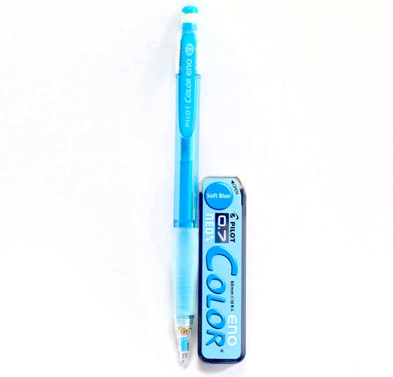 Pilot Color Eno Soft Blue Set, 0.7mm Mechanical Pencil + Mechanical Pencil Lead 0.7mm, Soft Blue, 10 Leads(Japan Import)