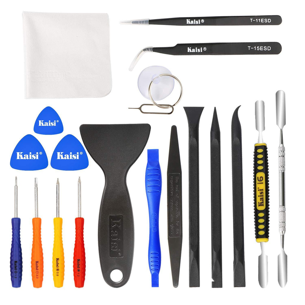 Kaisi Professional Electronics Opening Pry Tool Repair Kit with Metal Spudger Non-Abrasive Carbon Fiber Nylon Spudgers and Anti-Static Tweezers for Cellphone iPhone Laptops Tablets and More, 20 Piece