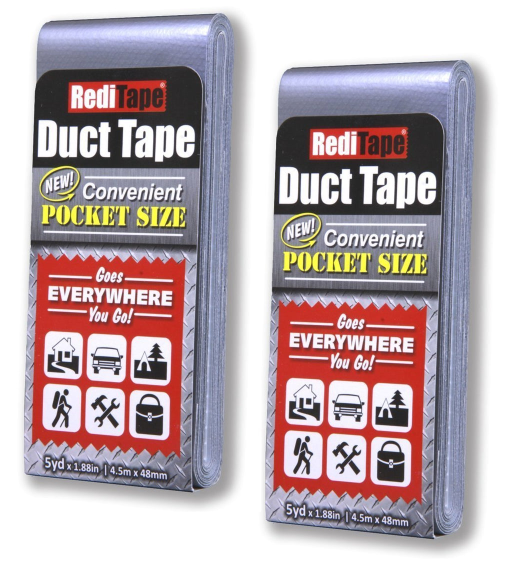 RediTape Travel Size Pocket Duct Tape 2-Pack | 1.88 inches x 5 Yards per Flat Pack (Twin Silver) Twin Silver