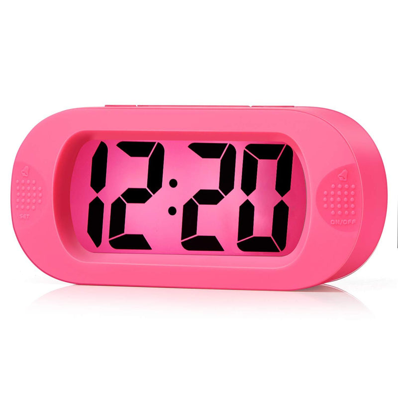 Kids Alarm Clock - Plumeet Large Digital LCD Travel Alarm Clocks with Snooze and Night Light - Ascending Sound and Handheld Sized - Best Gift for Kids (Pink) Pink