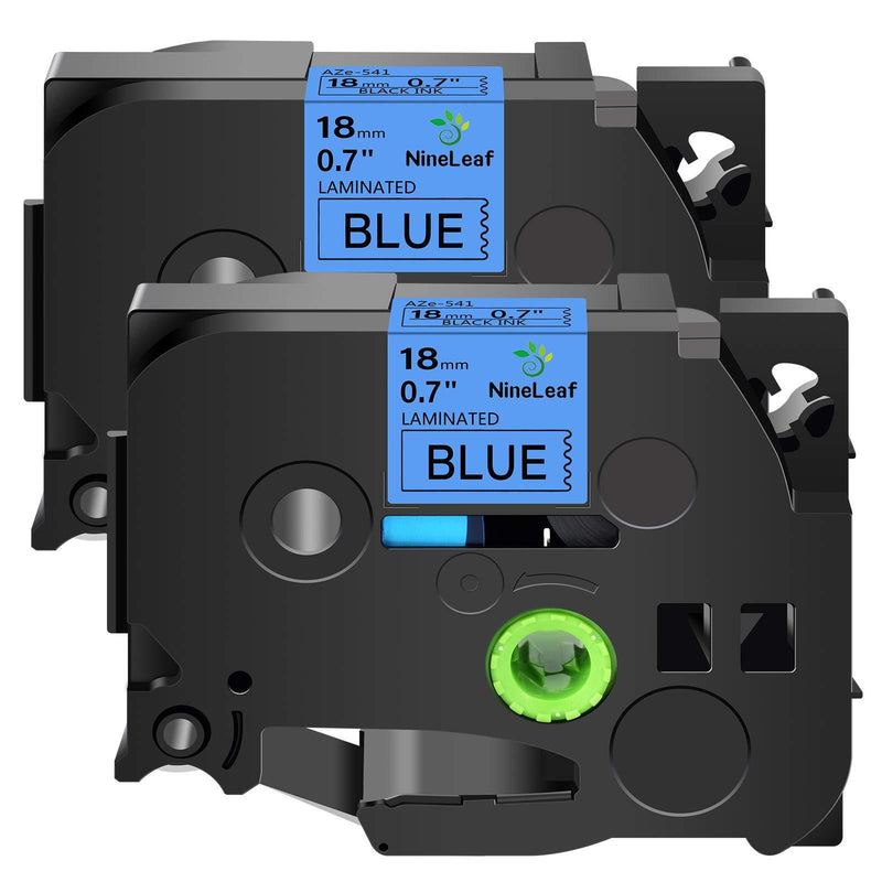 NineLeaf 2PK Black on Blue Laminated Label Tape Compatible for Brother P-Touch 18mm 3/4'' TZe541 TZe 541 TZ 541 TZ541 26.2ft PT-D400 PT-D600 PT-E300 PT-E500 PT-H300 Label Makers Printers