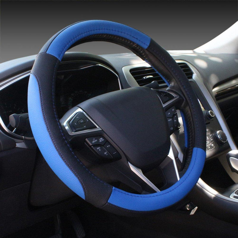 SEG Direct Black and Blue Microfiber Leather Auto Car Steering Wheel Cover Universal 15 inch Standard size[14 1/2''-15'']