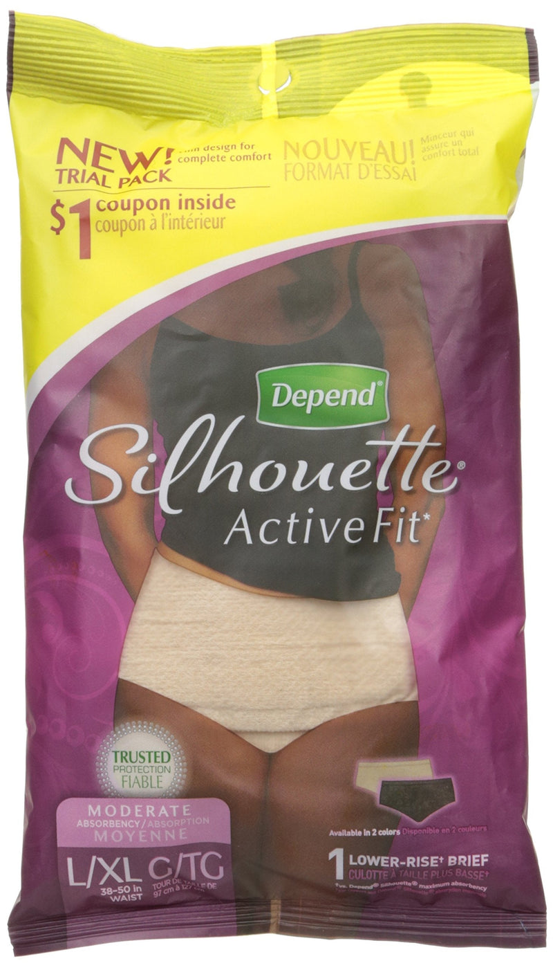 Depend Silhouette Active Fit Moderate Absorbency Lower-Rise Brief L/XL - 1 CT (Black or Beige)
