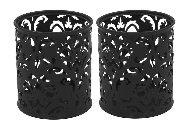 EasyPAG 2 Pcs 3-1/4 inch Dia x 3-3/4 inch High Round Floral Pencil Holder, Black