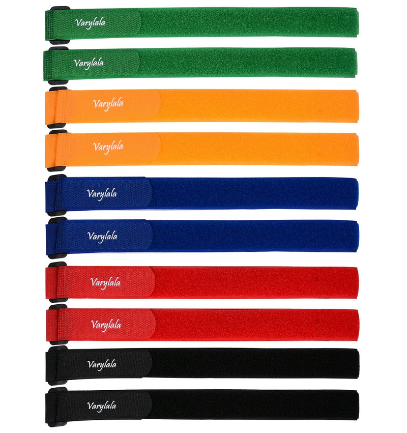 Multi-Purpose Hook and Loop Securing Straps Tie Downs Fastening Straps (1''x24'') – Assorted Colors (10) 10