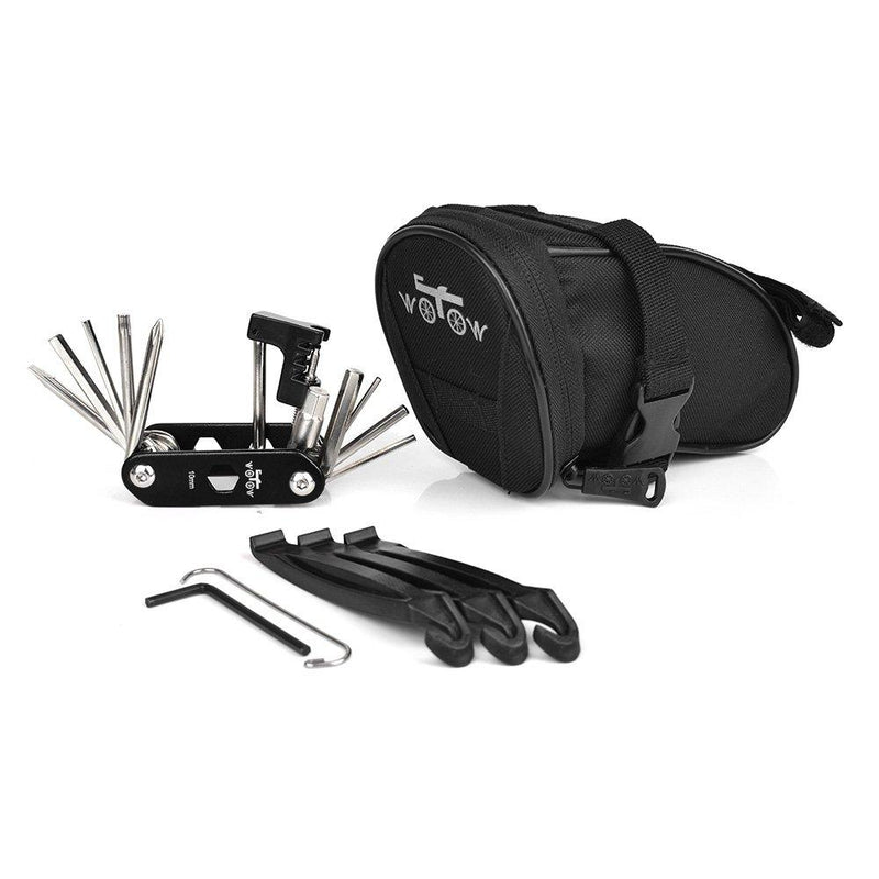 WOTOW Bike Repair Tool Kits Saddle Bag Bicycle Repair Set with Cycling Under Seat Packs 14 in 1 Multi Function Tool Kit Chain Splitter Black Tool Kits 14 in 1 + 1L Bag