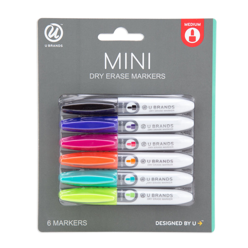 U Brands Low Odor Mini Dry Erase Markers, Medium Point, Assorted Colors, 6-Count Mini Non-Magnetic