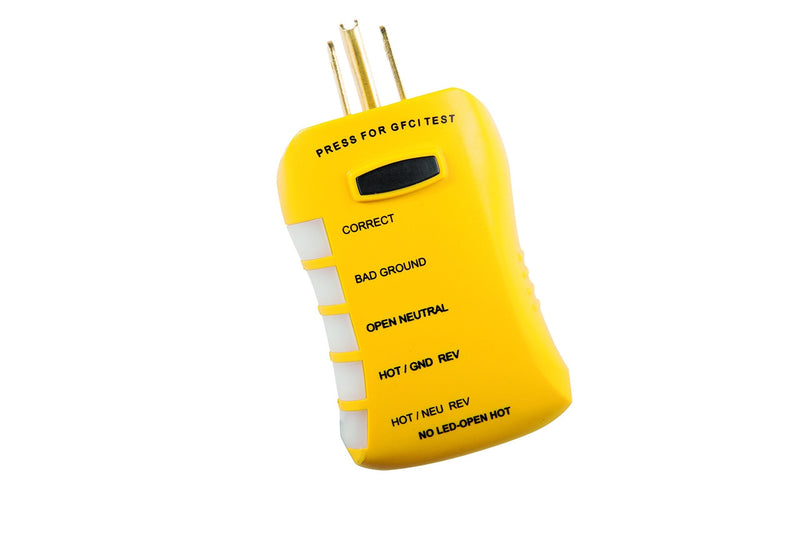 Sperry Instruments HGT6520, Stop Shock II-Single, DIY Testing-120V AC, 3 Color LED Indicator, Comfort Grip, Patented GFCI Outlet Tester, Yellow