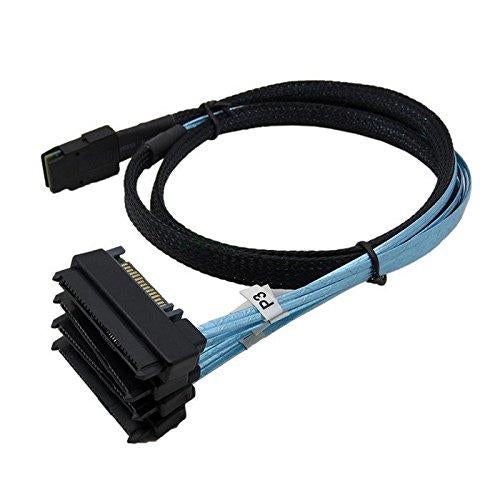 CY 100cm Internal 36 Pin Mini SAS SFF-8087 Host to 4 SFF-8482 Target SAS Hard Disk and SATA Power Cable Blue 100cm