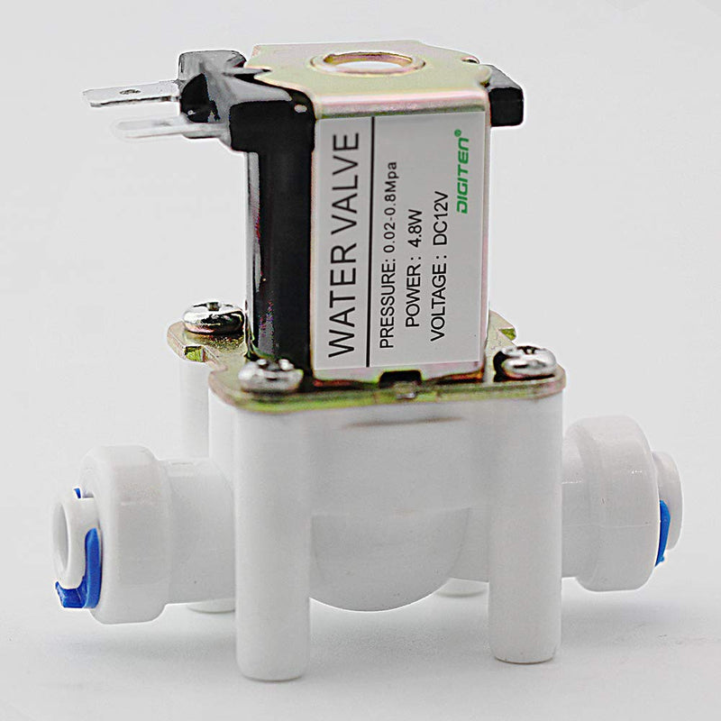 DIGITEN DC 12V 1/4" Inlet Feed Water Solenoid Valve Quick Connect N/C normally Closed 0.02-0.8Mpa