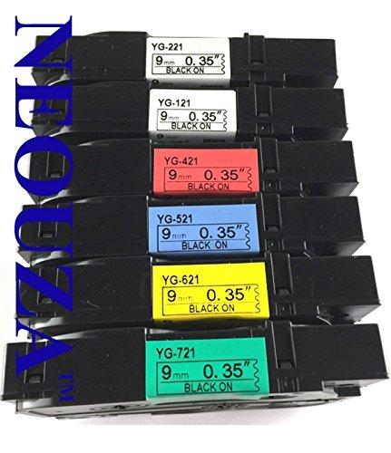 NEOUZA 6PK Compatible for Brother P-Touch Laminated TZe TZ Label Tape Width 3/8"x Length 26.2' 9mm x 8m (Set of Black Print on 6 Colors) Set of Black Print on 6 Colors