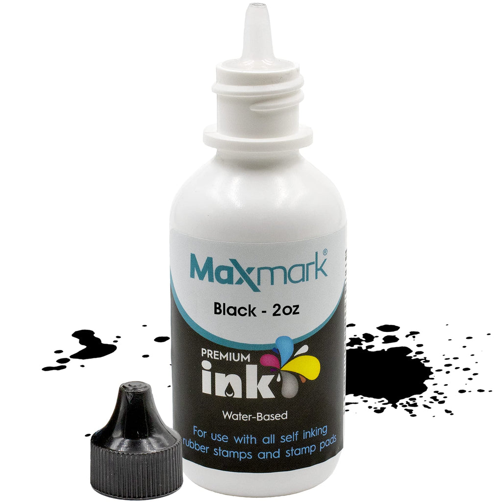 MaxMark Premium Refill Ink for self Inking Stamps and Stamp Pads, Black Color - 2 oz.